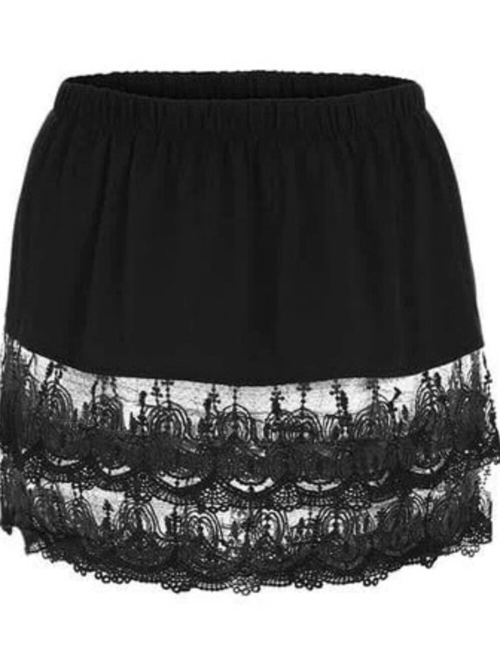 Black Shirt Extender w/Lace Hem Layering Extender Shirt Mini Skirt, XXL
